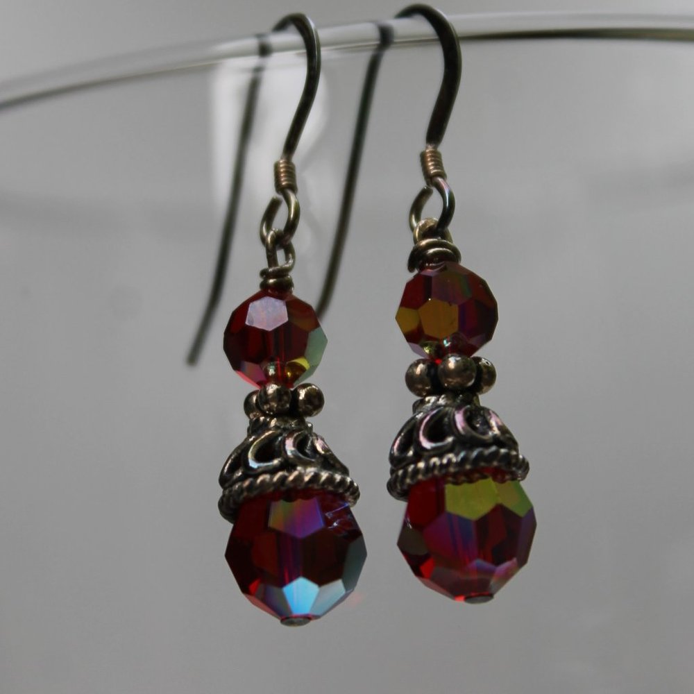 Vintage Red Glacier Swarovski Crystal Dangle Earrings